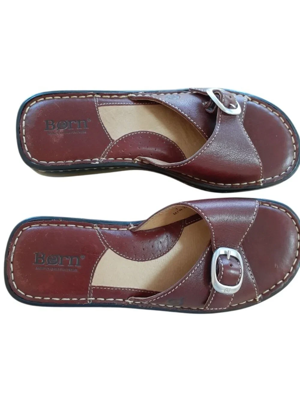 Born Womens Leather Sandals Size 7 Dk Brown Buckle Strap Hand Crafted Footwear - Picture 2 of 4